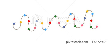 Christmas colorful multicolored lights curly string garland simple doodle hand drawn vector illustration, flat style cartoon image for winter New Year holiday, birthday events design Christmas colorful multicolored lights curly string garland simple doodle hand drawn vector illustration, flat style cartoon image for winter New Year holiday, birthday events design 138729650