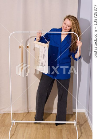 Caucasian female artist creating style illustrations in studio 138729877