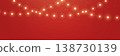 Christmas gold light bg. Fairy bulb red banner. New Year luxury string garland. Winter party background. Led neon baubles. Festive border. Glow lamp frame. Glitter bright. Vector illustration 138730139