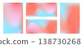 Set of abstract liquid vector wavy turquoise and coral pink mesh gradient backgrounds. Vibrant candy red and blue digital watercolor gradation for blurry concept, fluid design, banner 138730268