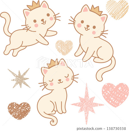 Kawaii princess cat sticker set. Cute beige kitten Kawaii princess cat sticker set. Cute beige kitten 138730338
