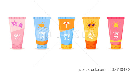 Sunscreen set with different SPF levels sun care skincare products 138730420