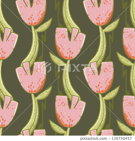 Vector seamless abstract floral pattern. Pink flowers on dark green background Vector seamless abstract floral pattern. Pink flowers on dark green background 138730457