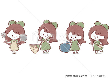 手繪女孩日常生活套裝 手繪女孩日常生活套裝 138730989