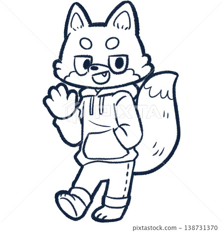 A simple line drawing illustration of a wolf. 138731370