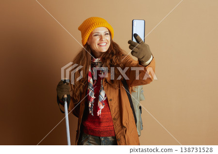 Adventurous Hiker Posing for Selfie with Gear 138731528