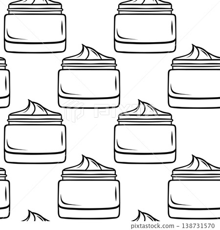 Tube of cream, simple black and white sketch pattern. Hand-drawn repeating design for skincare packaging, cosmetic branding or beauty product labels 138731570