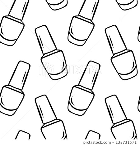 Nail polish bottle, simple black and white sketch pattern. Hand-drawn repeating design for beauty packaging, nail salon branding or cosmetic product labels 138731571