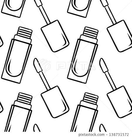 Lip gloss, simple sketch pattern of cosmetic for makeup branding or beauty projects. Hand-drawn black and white repeat for cosmetic packaging or beauty catalogs Lip gloss, simple sketch pattern of cosmetic for makeup branding or beauty projects. Hand-drawn black and white repeat for cosmetic packaging or beauty catalogs 138731572