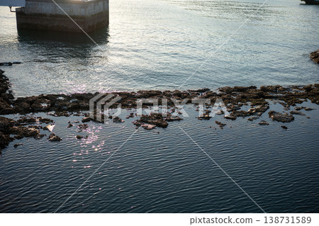 Sparkling water surface and rocky shore Sparkling water surface and rocky shore 138731589