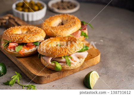 Variety of Bagel sandwiches Variety of Bagel sandwiches 138731612
