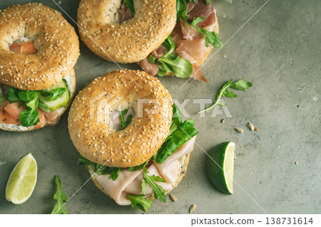Variety of Bagel sandwiches 138731614