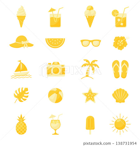 Butter yellow summer beach icon set isolated on white background vector illustration. Butter yellow summer beach icon set isolated on white background vector illustration. 138731954