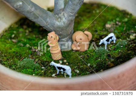 由苔蘚和微縮模型組成的小世界 138731970