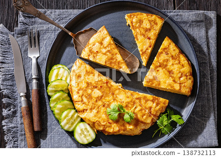Spanish potato omelette, tortilla on a plate 138732113