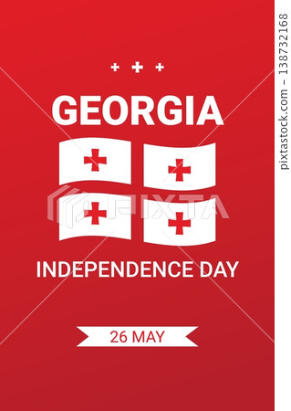 Georgia Independence Day poster with national flag icon and bold typography. Patriotic holiday design for 26 May celebration in flat vertical style. Vector illustration Georgia Independence Day poster with national flag icon and bold typography. Patriotic holiday design for 26 May celebration in flat vertical style. Vector illustration 138732168
