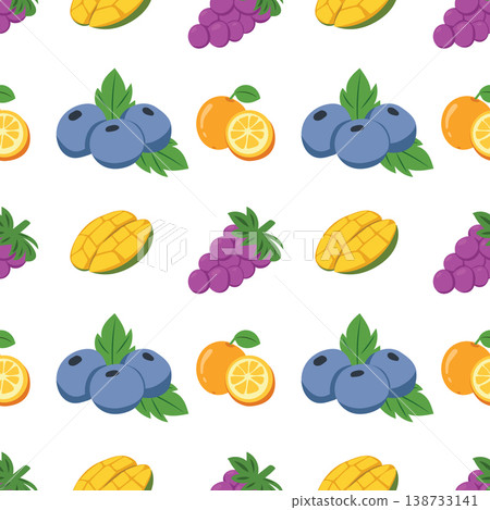 Tropical fruit seamless pattern with mango and blueberry 138733141