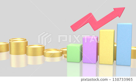 Colorful Financial Growth Bar Chart With Rising Profit Arrow Concept 3d render. 138733965