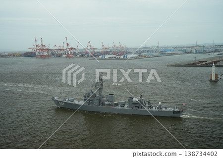 The destroyer Abukuma departs port. The destroyer Abukuma departs port. 138734402
