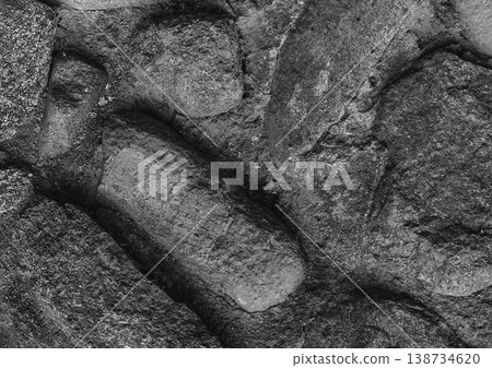 Large stones background old grey cobblestones texture concrete surface gray structure rough, close-up 138734620