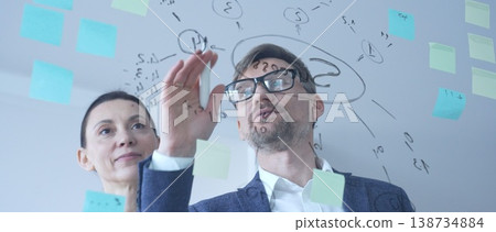 Businessman creating business strategy mind map on glass whiteboard, organizing ideas, planning for future success, brainstorming project development Businessman creating business strategy mind map on glass whiteboard, organizing ideas, planning for future success, brainstorming project development 138734884