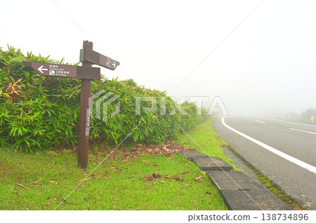 伊豆半島,伊豆山脊步道上的濃霧,西伊豆天際線,小木山北入口。 伊豆半島,伊豆山脊步道上的濃霧,西伊豆天際線,小木山北入口。 138734896