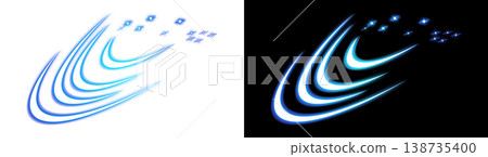 Blue light swoosh and glitter, transparent background, black background Blue light swoosh and glitter, transparent background, black background 138735400