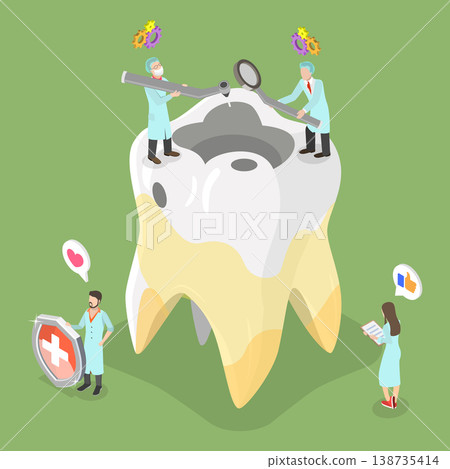 3D Isometric Flat Vector Illustration of Dental Treatment, Skilled Dentists Caring For Decay In Molar Tooth 3D Isometric Flat Vector Illustration of Dental Treatment, Skilled Dentists Caring For Decay In Molar Tooth 138735414