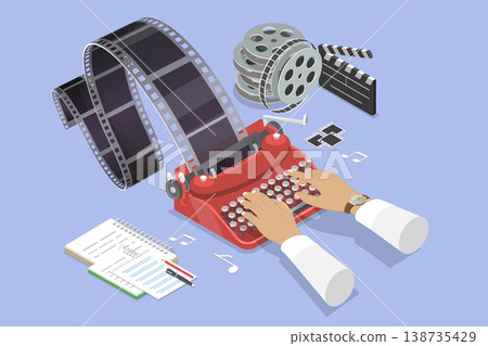3D Isometric Flat Vector Illustration of Script Writer, Developing A Screenplay For A Film Or Video Production 3D Isometric Flat Vector Illustration of Script Writer, Developing A Screenplay For A Film Or Video Production 138735429