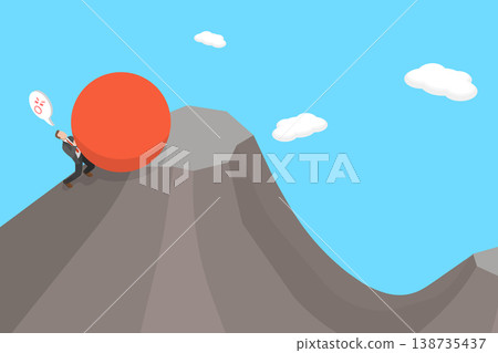 3D Isometric Flat Vector Illustration of Futile Task, Business Professional Pushing Boulder Uphill 3D Isometric Flat Vector Illustration of Futile Task, Business Professional Pushing Boulder Uphill 138735437