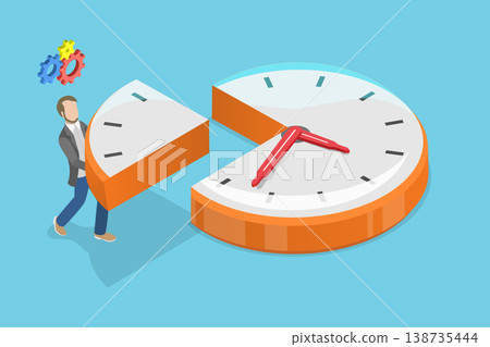 3D Isometric Flat Vector Illustration of Time Allocation, Efficient Project Planning, Businessman Isolates Time From Large Clock To Boost Productivity 3D Isometric Flat Vector Illustration of Time Allocation, Efficient Project Planning, Businessman Isolates Time From Large Clock To Boost Productivity 138735444