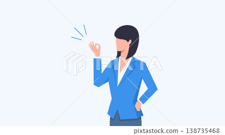 一位身穿西裝的女士做出「OK」手勢的向量插圖。 一位身穿西裝的女士做出「OK」手勢的向量插圖。 138735468