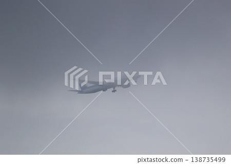 A passenger plane in landing approach (overcast sky) - Image A passenger plane in landing approach (overcast sky) - Image 138735499