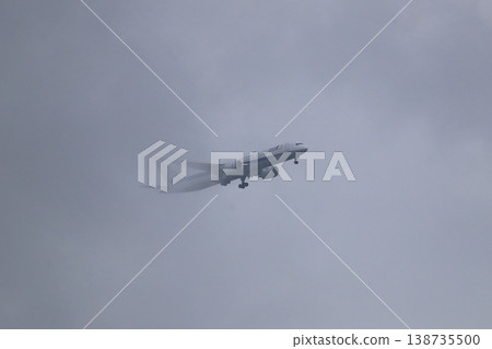 A passenger plane in landing approach (overcast sky) - Image A passenger plane in landing approach (overcast sky) - Image 138735500