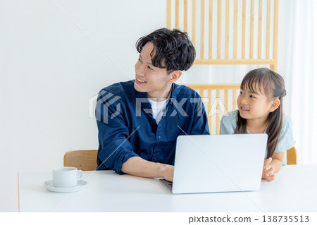 Families using personal computers in the living room Families using personal computers in the living room 138735513
