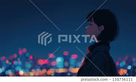 A woman gazing at the night view, enjoying a quiet moment in the city. 138736111