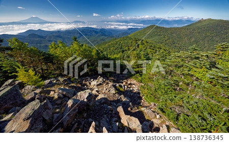 Mount Fuji and Mount Kinpu as seen from Mount Asahi in Okuchichibu Mount Fuji and Mount Kinpu as seen from Mount Asahi in Okuchichibu 138736345