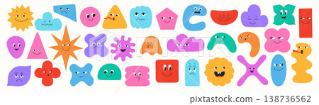 Geometric shape characters set cute blob faces funny expressions organic forms with eyes emotions Geometric shape characters set cute blob faces funny expressions organic forms with eyes emotions 138736562