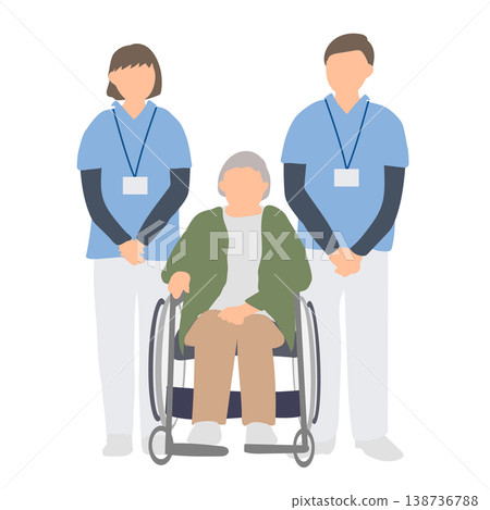 A team of care staff supporting elderly people in chairs 138736788