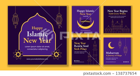 Flat Cartoon Hand Drawn Background Illustration Social Media Post Islamic New Year Flat Cartoon Hand Drawn Background Illustration Social Media Post Islamic New Year 138737654