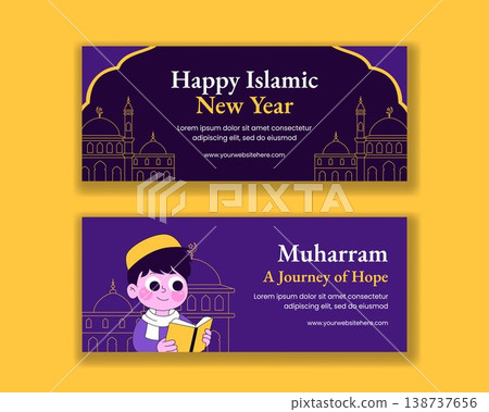 Social Media Banner Flat Cartoon Hand Drawn Illustration Islamic New Year 138737656