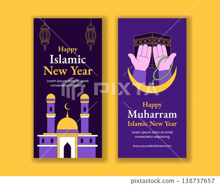 Flat Cartoon Hand Drawn Social Media Vertical Banner Background Islamic New Year Flat Cartoon Hand Drawn Social Media Vertical Banner Background Islamic New Year 138737657