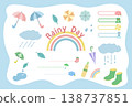 Cute Rainy Season Illustration Set | Simple Material Collection of Umbrellas, Rain, Rainbows, Rain Boots, Clouds, and Water Droplets 138737851