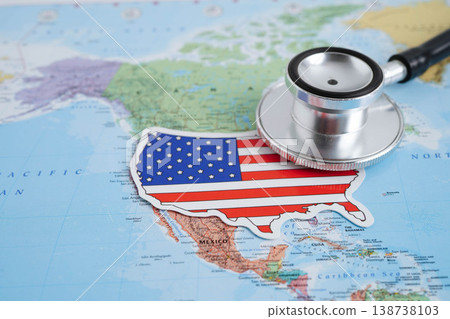Bangkok, Thailand December 10, 2023 USA america map in world map paper. Bangkok, Thailand December 10, 2023 USA america map in world map paper. 138738103