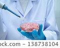 Scientist holding Petri dish with meat in science laboratory for food product development. 138738104