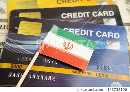Iran flag on credit card, finance economy trading shopping online business. Iran flag on credit card, finance economy trading shopping online business. 138738106