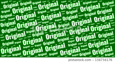 Abstract typography background featuring the word Original in various white font sizes scattered over a vibrant green backdrop. Ideal for branding, quality, and authenticity concepts. Abstract typography background featuring the word Original in various white font sizes scattered over a vibrant green backdrop. Ideal for branding, quality, and authenticity concepts. 138738176