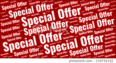 Special offer text pattern on red background. Vibrant marketing graphic for promotion, discount, and retail advertising. Special offer text pattern on red background. Vibrant marketing graphic for promotion, discount, and retail advertising. 138738182