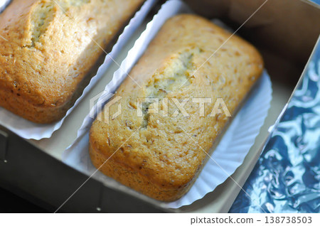 banana cake or banana bread or almond bread , loaf of bread banana cake or banana bread or almond bread , loaf of bread 138738503