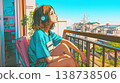 A woman listening to music on her balcony 138738506